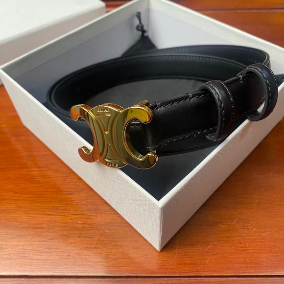 Celine Triomphe Belt Black & Gold Size 85 Classic Designer - Picture 2 of 6